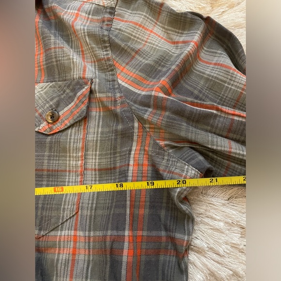 LL Bean Med Gray & Orange Plaid Long Sleeve Button Down Shirt - Picture 6 of 6